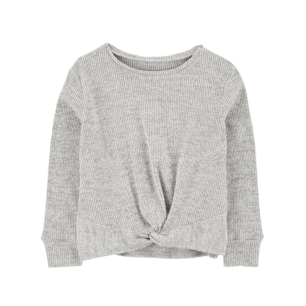 CARTERS NWT Girls Size 7 Twist Front Long Sleeve Ribbed Gray Sweater Top Winter